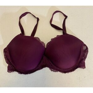 Victoria's Secret DREAM ANGELS Lined Lace Wing Demi Burgandy‎ 32DD